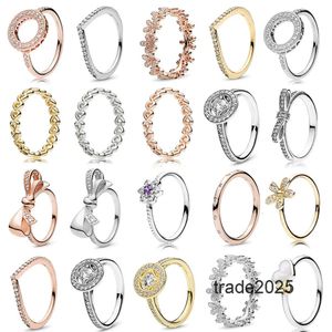 Anillo de diseñador de joyería para mujer, anillos de dedo de oro rosa baratos y brillantes de plata, anillos apilables para mujer, regalos de joyería Pandora originales