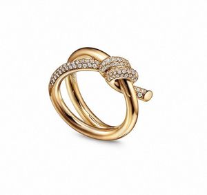 anillo de diseñador para mujer anillo de nudo de cuerda de lujo con diamantes anillos de moda para mujer joyería clásica 18K chapado en oro rosa boda al por mayor i2Bu #