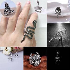 Anillo de diseñador Anillos de serpiente de doble cabeza vintage Personalidad gótica Hombres Mujeres Diseño de apertura Redimensionable Punk Hip Hop Anillos Joyería Rap Rock Cultura Animales Forma Regalos