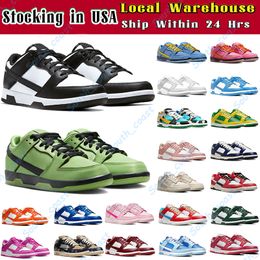 Diseñador Running Running Men Women Flat Sneakers Lows White Black Panda Local Warehouse Zapato US Stocking Triple Pink Green Glow en EE. UU.
