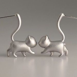 Pendientes de plata pura 925 con forma de gato y estrella Meow, diseño Original de la suerte, joyería para oreja femenina