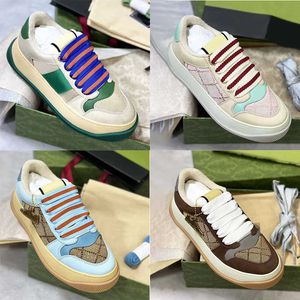 Designer Screener Canvas Sneaker mujer plataforma Leather Vintage Trainers Mens Sports Shoes Blue Red Web Stripe Lace Up With Box NO452