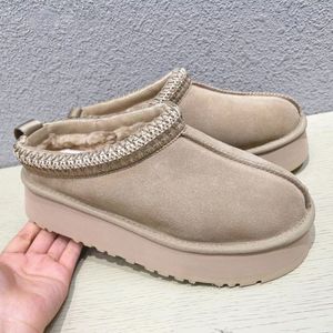 Tasz Winter Warm Plush Slippers - Cozy Cotton Snow Boot Style Half Slipper Sandals in Black