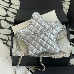 Bolso de hombro de diseñador Bolso de maquillaje de estrellas para mujer Bolso cc Bolso de lujo Bolsos cruzados con cadena Estrella de cinco puntas Bolso con cadena gemela Material de espejo Bolso con tapa Enrejado de diamantes 10A