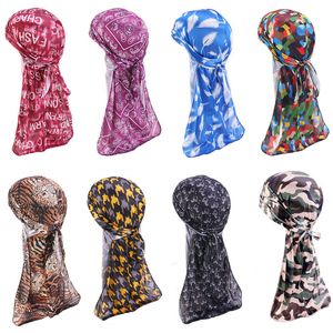 Designer Silky Durag Muffs Soie Cheveux Bonnets Crâne Pirate Chapeau Avec Longue Queue Chemo Chapeaux Pour Hommes Femmes Casquettes Bandeau