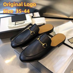 Designer Slippers Leather Loafers Men Women Princetown Lace Velvet Slipper Ladies Casual Mules Metal Buckle Pattern With Dust Bags