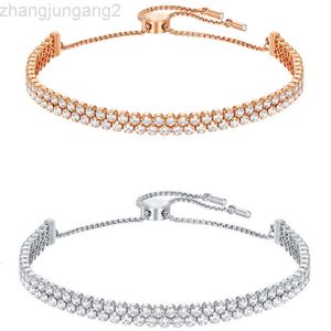 Designer Swarovskis Bijoux Swallow Round Double couche Bracelet diamant Femelle Swallow Element Shiqi Crystal Double Row Full Diamond Pull Bracelet Femme