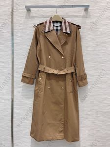 Designer Trench Coat Women Fall Cappotto Classic Design Custom Fabrics Color Collision Lapel Custom Plaid Lining Temperament Long Windbreaker Jacket Womens Coats