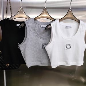 Designer t-shirt vêtements femmes broderie logo débardeurs femmes été court mince nombril exposé tenue élastique sport tricoté réservoirs