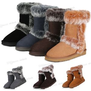 Diseñador para mujer australia botas australianas mujer invierno nieve Piel de conejo peludo mullido Tubo medio moda cálida bota de satén botines de cuero zapatos al aire libre