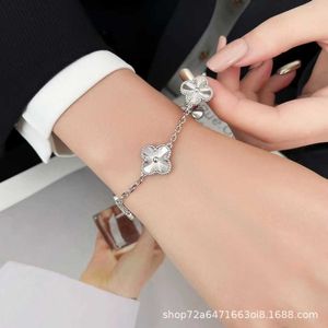 Diseñador Van Cl-Arp Pulsera Cuatro hojas Hierba Cinco flores Mujer 925 Plata pura Panda Fritillaria blanca Ágata roja Calcedonia Versión alta Oro rosa de 18 quilates QFKD