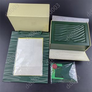 Caja de reloj de diseñador diseñador de caja de lujo verde oscuro rojo con etiqueta de bolso y paquete exquisito de papel