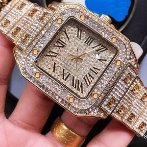Reloj de diseñador para hombre Sant0s Starlight llenó el cielo Movimiento de cuarzo de 42 mm Reloj de vidrio con espejo mineral Relojes de tanque vintage Reloj rectangular de diamante regalos