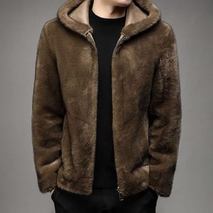 Manteau de fourrure de styliste pour hommes, à la mode, deux côtés, vert et d'âge moyen, polaire de vison intégrée épaisse, HDLJ, hiver