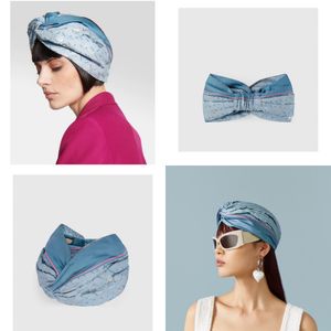 Designer femmes bleu et bleu clair Soie Élastique Imprimer avec serre-tête en soie mors Bandes de cheveux Écharpe Cheveux Accessoires Cadeaux