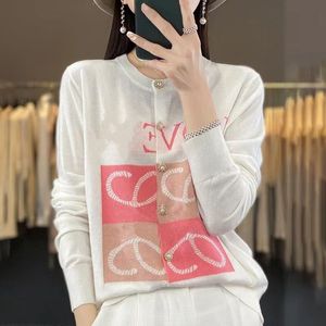 Diseñador Mujer E Suéter Otoño e Invierno Cuello redondo Cárdigan largo Bordado de letras Ropa Casual Cálido Manga larga Outwear Abrigos Punto 0