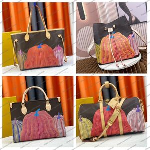 Designer femmes sac hobo en cuir de vachette YK Yayoi Kusama citrouilles le sac fourre-tout fanny sac à main sac à main seau embrayage bandoulière sac à bandoulière