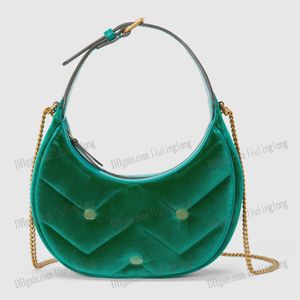 Diseñador Mujeres Marmont Hobo Gamuza Bolsa de axila Marca Italia Media luna Piel de becerro Cuero Qulited Bolsos cruzados Bolso de hombro de metal para mujer