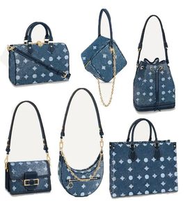 Diseñador Mujer ONTHEGO bolso de compras de mezclilla punto de contraste impreso POCHETTE cuero de vaca NeoNoe cubo Bolso Monederos Tote crossbody