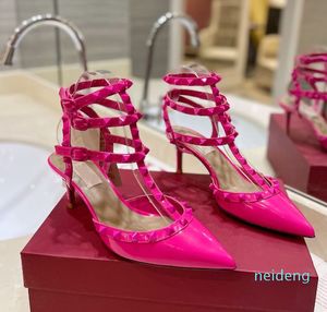 Diseñador - Bombas de mujer Zapatos de vestir de fiesta de boda puntiagudos Tacones altos para mujer Sandalias de mujer Bombas de charol Stud Moda para mujer Zapatos de tacón alto de 6,5 cm / 10 cm