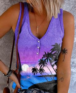 Designer Women's V-Neck Shirt Knits New Vacation Imprimé Tank Cami Fashion Tees Button Purple Knits