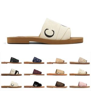 Chloé Chole slide Diseñador Mujeres Diapositivas Mulas maderas Sandalias planas Condatín de lienzo Tobas de goma Tobas de goma blanca Pinkki Burdeos Letras de la tela para mujeres