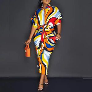 Designer Womens Dress Populaire Nouvelle Arrivée Casual Multicolore Imprimer Chemise À Manches Courtes Robe Femmes Mode
