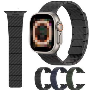 Diseñador Patrón de fibra de carbono Lazo magnético Pulsera liviana Pulsera Banda Correa Bandas Correa de reloj para Apple Watch Series 3 4 5 6 7 8 SE Ultra iWatch 38 40 41 42 44 45 4