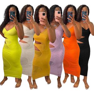 Designers Robes décontractées pour femmes 2021 vêtements d'été couleur solide suspension sexy creux robe de plage maxi modes