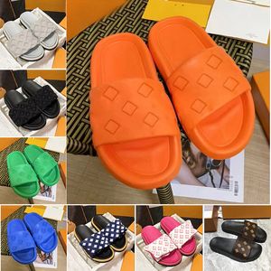 Diseñadores zapatillas diapositivas piscina almohada mulas sandalias de mujer lujo puesta de sol plana comodidad mulas acolchadas correa delantera zapatillas naranjas moda fácil de usar desgastes