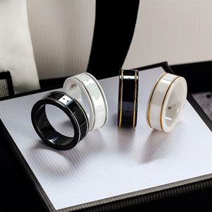 Designs – bagues de Couple à bord doré, anneau avec lettres simples, matériau céramique de qualité supérieure, cadeaux à la mode, fourniture de bijoux 2935