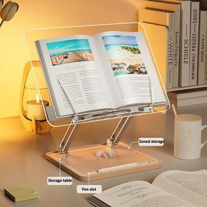 Desk Drawer Organizers OUTMIX Wooden Reading Stand Transparent Acrylic Multifunctional Lifting Tablet Holder Laptop Bracket Desktop Storage Bookshelf 230711