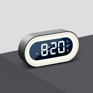 USB Rechargeable Desk Electronic Clock Table LED Digital Alarm Clocks Snooze Night Light 18 Ringtones Home Decoration Children Student Bedside ZL0363