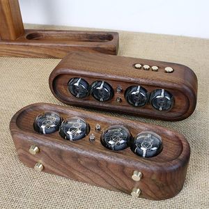 Horloges de table de bureau 4 chiffres QS30 / SZ-8 Glow Digital Tube Retro Creative Clock Black Noyer Wood Shell Exquis And Beautiful Design Home Dec