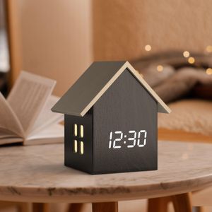 Horloges de table de bureau Réveil numérique en forme de maison avec affichage de la température Cadre de cube mignon et variateur LED blanc Petit bureau pour lits Otqx0