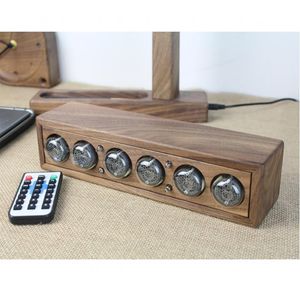 Horloges de table de bureau IN-4 / QS30 Glow Digital Electronic Tube Clock Black Noyer Solid Wood DIY Retro Avec Télécommande Ornements