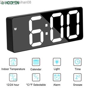 Horloges de table de bureau LED Horloge de bureau électronique numérique Snooze AcrylicMirror Réveil Commande vocale Affichage de la température du temps Accueil Z230704