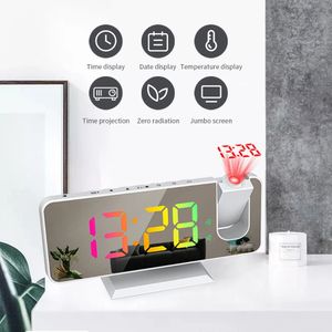 Desk Table Clocks LED Digital Smart Alarm Clock Watch Table Electronic Desktop Clocks USB Wake Up Clock with 180° Time Projection Snooze 231017