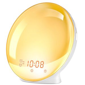 Escritorio Relojes de mesa Wake Up Light Reloj despertador con simulación de amanecer / atardecer Alarmas duales Radio FM Nightlight 7 colores Sonidos naturales Snooze 230718