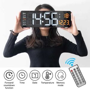 Desk Table Clocks Wall-mounted Digital Wall Clock Remote Control Temp Date Week Display Power Off Memory Table Clock Dual Alarms Large LED Clocks YQ240118