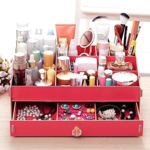 Caja de almacenamiento de madera para escritorio, 36,5x23,2x13,2 CM, contenedor de joyería, caja organizadora de maquillaje, montaje DIY hecho a mano, organizador de cosméticos de madera