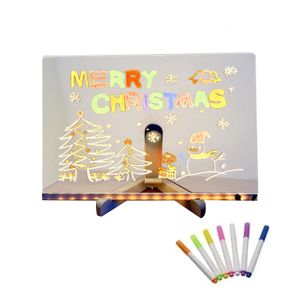 Tableau noir effaçable de bureau LED tableaux de notes en acrylique avec 7 stylos de couleur bricolage à la main planche à dessin pour enfants cadeaux de noël 240227