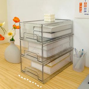 Boîte de rangement de bureau, Type de tiroir, anti-poussière, en plastique transparent, empilable et pliable, organisateurs de conteneurs DIY, 240125