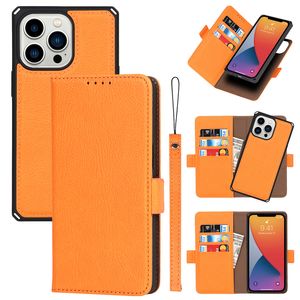 Étuis de téléphone en cuir de grain de litchi Folio détachable pour iPhone 14 13 12 11 Pro Max XR XS 7 8 Plus SE2 SE3 Corde Plusieurs emplacements pour cartes Portefeuille Embrayage Béquille Coque de protection