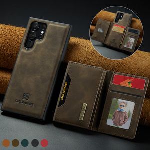 Étui de téléphone de portefeuille en cuir détachable pour Samsung S20 Plus S21 Fe S22 S23 Ultra Note 20 Z Fold4 Fold3 Business Vintage Men Men Protection de choc Téléphone