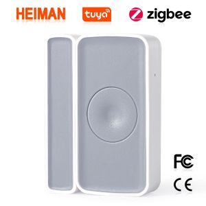 Detector HEIMAN Zigbee Tuya sensor de ventana de puerta interruptor magnético Detector de alarma para sistema de alarma de seguridad para hogar inteligente