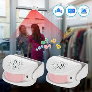 Detector KERUI 2 uds alarma de seguridad Timbre Inalámbrico alarma de bienvenida interruptor de música Sensor de movimiento PIR tienda Hotel timbre de seguridad para el hogar