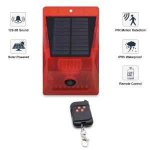 Détecteur Solaire Solar Pir Motion Sensor Alarm avec télécommande 129 dB Sirène stroboscope pour Home Garden Shed Caravan Security Alarm System