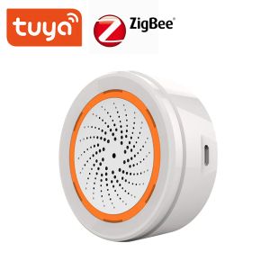 Detector Tuya Smart Zigbee3.0 Temperatura de alarma de sirena Humedad 90dB Sensor de luz de sonido Batería Builtin 3 en 1 Zigbee Sensor Smart Life