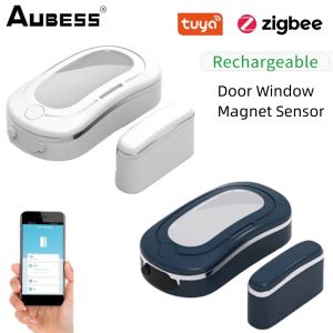 Détecteur Tuya Zigbee Smart Door Window Magnet Sensor Alarm Rechargeable Security Protection Smart Life App Remote Control Smart Home